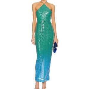 SAU LEE Jasmin Dress in Green Blue Ombre